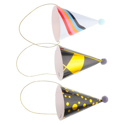 BESTYASH 3 Stück Goldene Geburtstags-kegelhüte Für Kinder, Papier-feierhüte Mit Pom-poms-kugeln Für Den Ersten Geburtstag Und Kinderparty-dekorationen von BESTYASH
