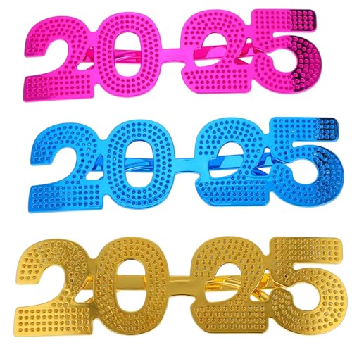 BESTYASH 3 Stück Neujahrs partybrille aus Goldblauem und Roter Leichte Unisex Zahlenbrillen für Silvester Lustige Foto requisiten für Erwachsene und Feierlichkeiten von BESTYASH