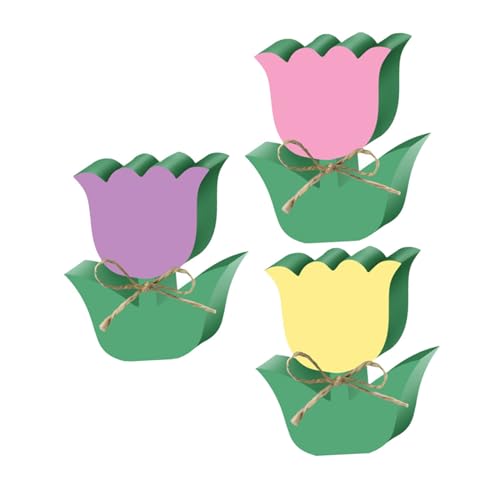 BESTYASH 3 Stück Teiliges Holz Tulpen Dekor Handgefertigte Realistische Holzornamente in Rosa Gelb und Violett Langlebige Glatte Oberfläche für Romantische Zimmer und Tischdekoration von BESTYASH