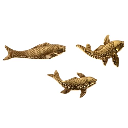BESTYASH 3 Stück Teiliges Messing Fisch Ornament Desktop Deko für Zuhause Büro Kreatives Tierdesign für Garten Wohnräume Sammlerstück und Stilvolle Raumdekoration von BESTYASH