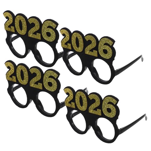 BESTYASH 4 Stück Partybrillen aus Kunststoff mit Rundem Rahmen und Glitzer-pailletten Happy Year Eve Brillen für Erwachsene Modische Fotorequisiten für Silvester Abschlussfeier und Festival von BESTYASH