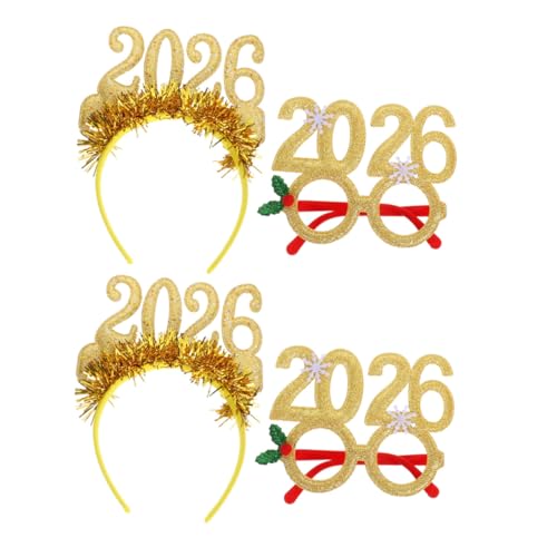 BESTYASH 4 Stücke Teiliges Neujahrs Haarband mit Glitzerbrillen Festliche Kopfbänder für Weihnachts und Silvesterfeiern Leichtes Party Accessoire für Familien und Themenveranstaltungen von BESTYASH