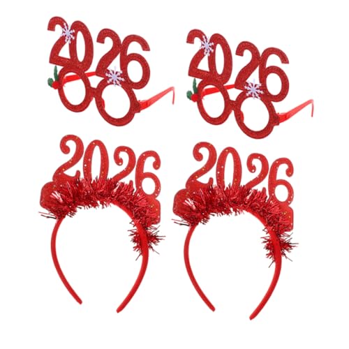 BESTYASH 4 Stücke Teiliges Silvester Glitzer Haarreifen und Brillen für Weihnachtsfeiern Leichte Bequeme Party Accessoires für Foto Requisiten Geeignet für Altersgruppen von BESTYASH
