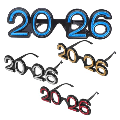 BESTYASH 4-teilige Silvester-partybrille: 2026 Lustige Zahlenbrille Für Silvesterfeiern, Fotoautomaten-requisiten, Urlaubszubehör von BESTYASH