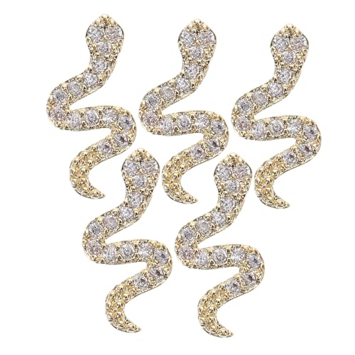 BESTYASH 5 Stück Teiliges Schlangen Nagel aus Metall mit Strass Langlebige Nail Charms für Maniküre Einfache Anwendung Funkelnde Goldene Nageldekoration für Partys und Alltag von BESTYASH