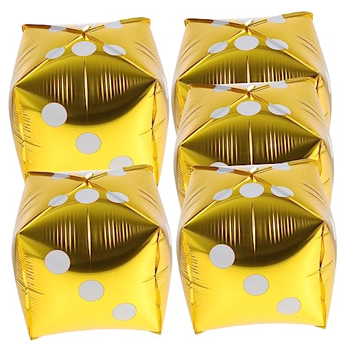 BESTYASH 5 Stück Würfel Ballon Würfelballons aus Aluminium Partyballons Dekorationen Partydekorationen sortiert Folienwürfelballons Spiel Ballons Aluminiumfolie Golden von BESTYASH