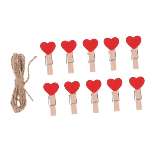 BESTYASH 50 Stück Rote Holzklammern mit Herzmotiv und Juteseil Kleine Fotoklammern aus Natürlichem Holz für Hochzeit Partydekoration DIY bastelclips Vielseitig Einsetzbar für Fotos und von BESTYASH