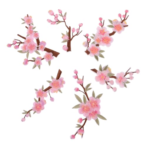 BESTYASH 6 Stück Teiliges Bestickte Blumen Bügelapplikationen Pflaumenblüte und Pfirsichblütenmotive Stoffpatches für Kleidung Jeans Taschen DIY Dekor Geeignet für Baumwolle Leinen und von BESTYASH