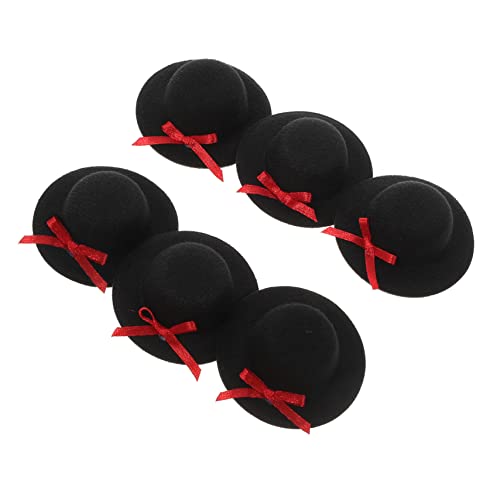 BESTYASH 6 Stück Teiliges Miniatur Puppenhüte mit Schleife Kleine Schwarze Filzhüte für Puppendeko Weinflaschen und Blumenstrauß Dekoration Leicht und Vielseitig für Cosplay und Feste von BESTYASH
