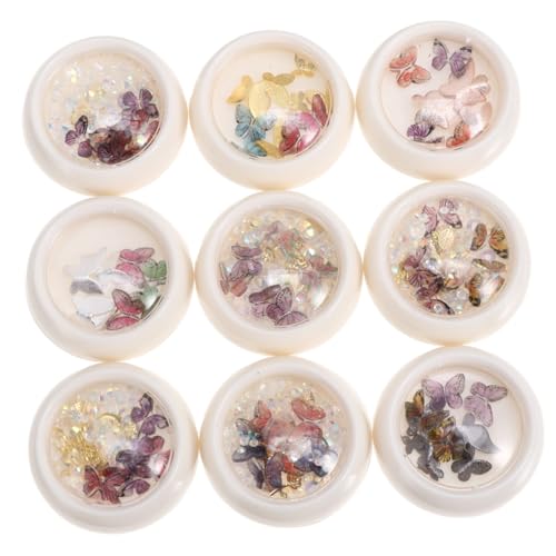 BESTYASH 9 Boxen Schmetterling Nail Art Dekorationen DIY Nagel Schmuck Maniküre Zubehör für Fingernägel Handgemachte Nagelstuds Schillernde für Party und Alltag von BESTYASH