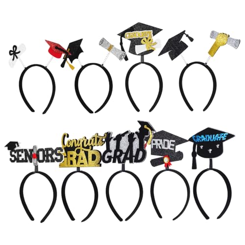 BESTYASH 9 Stück Abschlussfeier Stirnband Set Dekorative Haarbänder mit Abschlussmotiven für Graduierungsfotos und Feiern Bequemes Design aus Kunststoff und Filz von BESTYASH