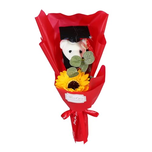 BESTYASH Abschlussbär Bouquet Plüsch Sonnenblumenstrauß Künstlicher Sonnenblumen Abschlussblumen Für Studenten Abschlussfeier Zeremonie von BESTYASH
