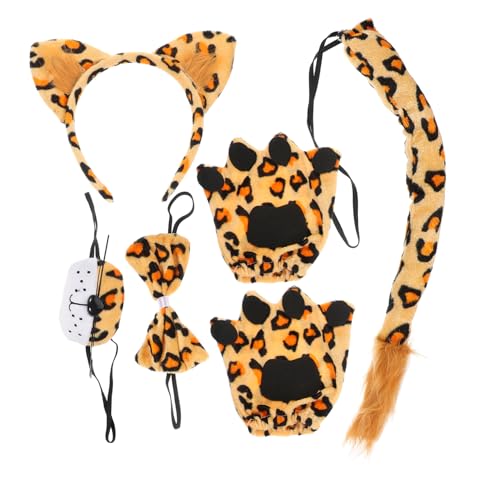 BESTYASH Leoparden Stirnband mit Ohren Fliege und Nasen Accessoire für Halloween Cosplay Kuscheliges Tierkostüm Zubehör Bequemes und Detailreiches Haarreif von BESTYASH