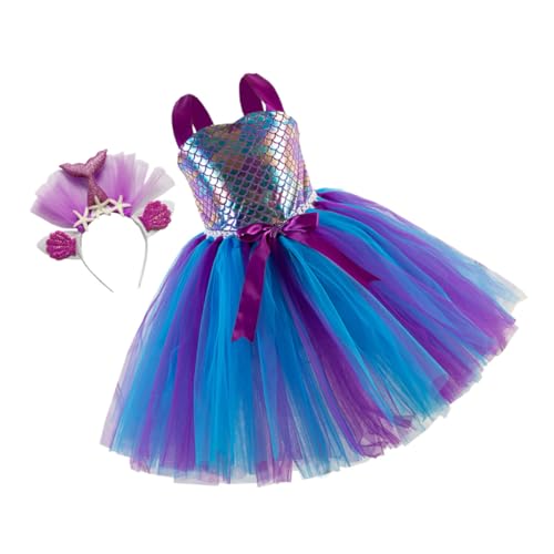 BESTYASH Meerjungfrau Mädchen Kleid Ärmellos Kinderkostüm mit Haarschmuck Süßes Partykleid für Geburtstag Verkleidung und Festliche Anlässe Jahre Atmungsaktiver Netzstoff von BESTYASH