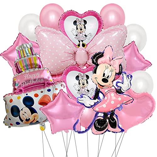Minnie Ballon Mickey Luftballons Kindergeburtstag Geburtstag Folienballon Ballon Helium Luftballons Dekoration Set Thema Party Dekorationen Heliumballon für Mädchen 15PCS（Rosa） von BESTZY