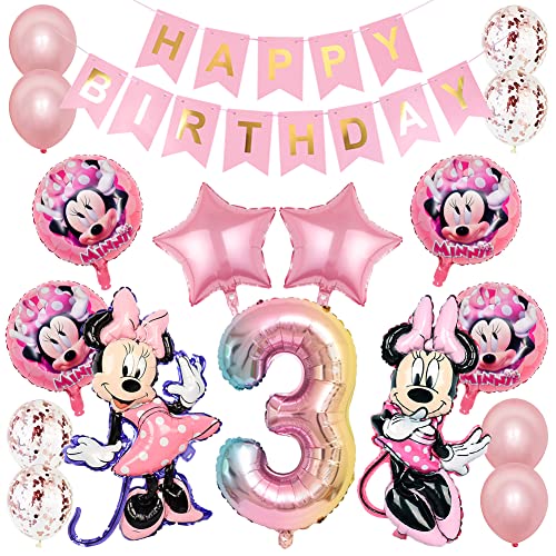 Minnie Geburtstag Party Dekoration, Minnie Luftballons 3. Geburtstag Party Minnie Thema Party Dekorationen enthalten Happy Birthday Banner, Folienballons für Party Dekorationen von BESTZY