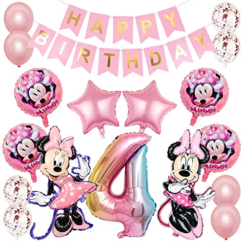 Minnie Geburtstag Party Dekoration, Minnie Luftballons 4. Geburtstag Party Minnie Thema Party Dekorationen enthalten Happy Birthday Banner, Folienballons für Party Dekorationen von BESTZY