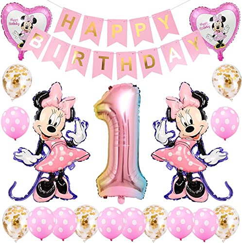 Minnie Luftballons, Minnie Birthday Party Supplies Dekorationen 1. Geburtstag Dekorationen für Mädchen Minnie Themed Geburtstag Dekorationen Minnie Party Supplies mit Minnie Ballons von BESTZY