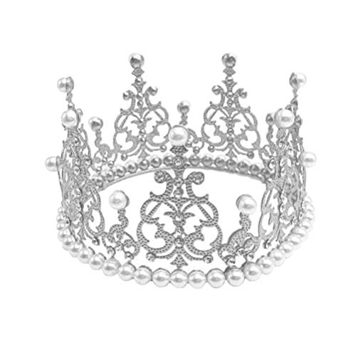 BESTONZON Crown Cake Topper Dekoration mit Strass und Perlen im Vintage-Stil Royal Mittelstück Stirnband Krone für Party Hochzeit (Silber) von BESTonZON