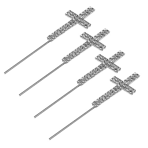 BESTonZON 1 Satz Kucheneinsatz Strass Kreuz Tortenaufsatz Kreuz Dekorationen Kuchendekorationszubehör Party Decoration Party Dekoration Obstpicks Kucheneinlagen Legierung Silver 4 Stück von BESTonZON