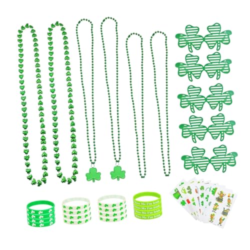 BESTonZON 1 Satz Patrick's Day Party Set mit Kleeblatt Brille Halskette Armband und Tattoo Aufklebern für Festliche Feiern und Karneval von BESTonZON