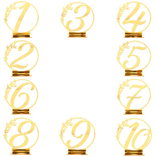 BESTonZON 10 Stück Hochzeit Tischnummern Acryl Schreibtisch Nummernschilder 1-10 Bankettschild Hochzeit Reserviert Schilder Für Hochzeitsempfang Tischdekoration Golden von BESTonZON