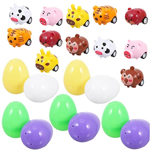 BESTonZON 12 Sätze Eier aus Tierkarren für Jungen Bauernspielzeug Mini-Eier ostereier für Ostergeschenk Tierauto Ostertierspielzeug Plastik Colorful von BESTonZON