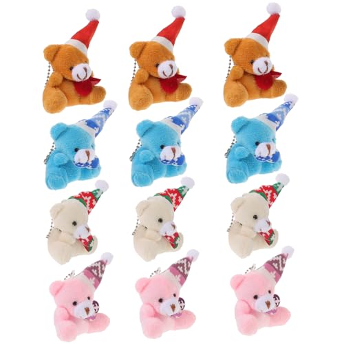 BESTonZON 12 Stück Teiliges Kleine Plüschbär Schlüsselanhänger Gefüllt mit PP Baumwolle Niedliche Taschenanhänger für Weihnachtsdeko und Geschenke Detailreich Gestaltete Kuscheltier Anhänger von BESTonZON