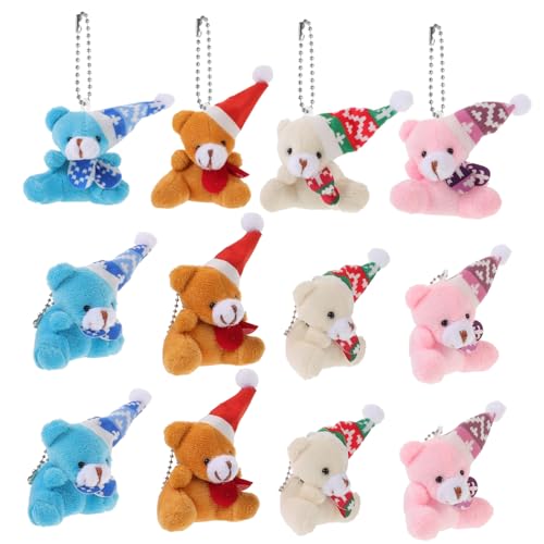 BESTonZON 12 Stück Teiliges Weihnachtsbär Schlüsselanhänger Plüschanhänger Niedlicher Kuschelstofftier Anhänger für Taschen Partygeschenke Hochzeits und Weihnachtsdekoration von BESTonZON