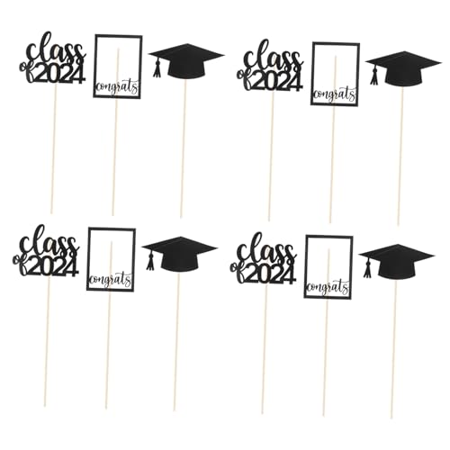 BESTonZON 12St Abschlusssaison Vase doppelt Krone Braut- Liner Oh Graduierung Dekoration Abschluss Dekoration Links Dessertringe Grad-Party-Dekoration dekorative Cupcake-Topper Papier Black von BESTonZON