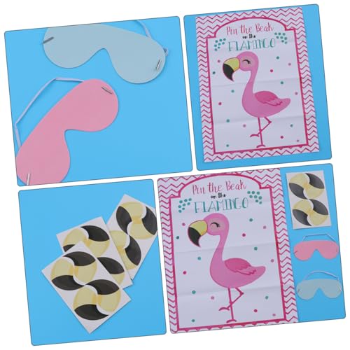 BESTonZON 2 Sätze Flamingo Partyspiel Teilig mit Wiederverwendbaren Stickern und Augenmaske für Kindergeburtstag Fotorequisiten und Lustiges Pinn Schnabel Spiel für Kinderzimmerdeko von BESTonZON