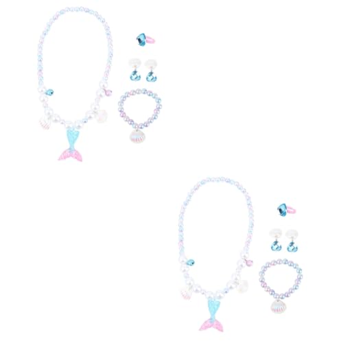 BESTonZON 2 Sätze Perlenkette Armband Kinderarmbänder Halskette mit Meerjungfrau-Anhänger kinderringe schellenkranz Halsketten eine Halskette Schmuck im Meerjungfrauen-Stil von BESTonZON