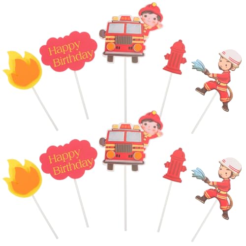 BESTonZON 2 Sets Feuerwehrauto-Cupcake-Topper Feuerwehrmann-Kuchenaufsätze Feuerwehrmann-Kuchenaufsätze Feuerwehr-Motorrettungsthema Geburtstagsparty-Kuchendekorationszubehör von BESTonZON