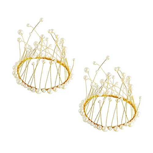 BESTonZON 2 Stück Elegante Kuchen Topper Perlenkrone Dekorationen für Torten Hochzeits und Geburtstagsfeiern Vielseitig als Fotorequisiten oder Haarschmuck Nutzbar von BESTonZON