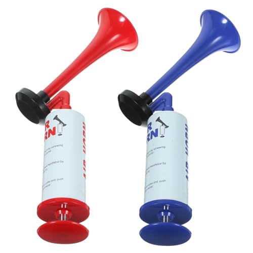 BESTonZON 2 Stück Handliches Druckluft Air Horn in Rot und Blau Lautes Fans Horn mit Handpumpe für Fußballspiele Sportveranstaltungen und Party Auffälliges für Boote und Feierlichkeiten von BESTonZON
