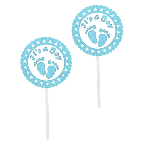 BESTonZON 2 Stück Karte Für Kleine Füße Fußabdruck-ornament Tortenaufsätze Für Geburtstage Kuchendeckel Tortenaufleger Für Kinderpartys -fußabdruck-topper Hochzeitsdeko Blue Papier von BESTonZON