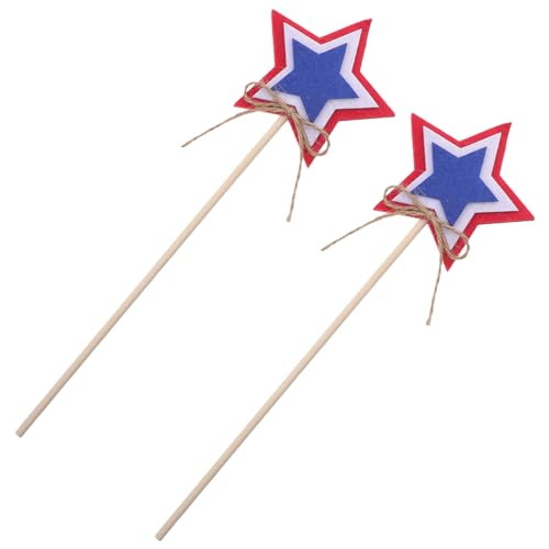 BESTonZON 2 Stück Unabhängigkeitstag Stern Holzstäbe mit Amerikanischem Flaggenmotiv Handdekoration für Feiern und Cosplay für Partys und Festliche Anlässe von BESTonZON