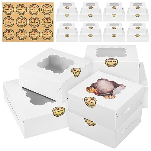 BESTonZON 20 Stück Kuchen Geschenkbox Cupcake Schachteln Kuchenschachteln mit Sichtfenster Aufkleber Gebäckkarton Tortenschachtel Keksschachtel Einweg Pappschachtel für Kekse Dessert Weiß von BESTonZON