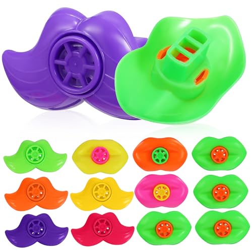 BESTonZON 20 Stück Teiliges Party Pfeifen mit Lustigen Lippen und Schnurrbartmotiven aus Kunststoff für Geburtstagsfeiern und Fasching Bunte Tröten für Lebhafte bei Kindern von BESTonZON