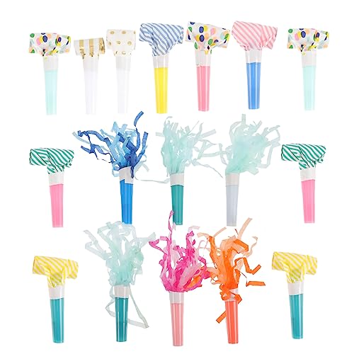 BESTonZON 27 Stück Teiliges Partyhorn Bunte Streifen Punkte Kindergeburtstag Mitgebsel Lustige Tröten Noisemaker Ergonomisch Sicher für Kindergeburtstag Hochzeit Neujahr Party von BESTonZON
