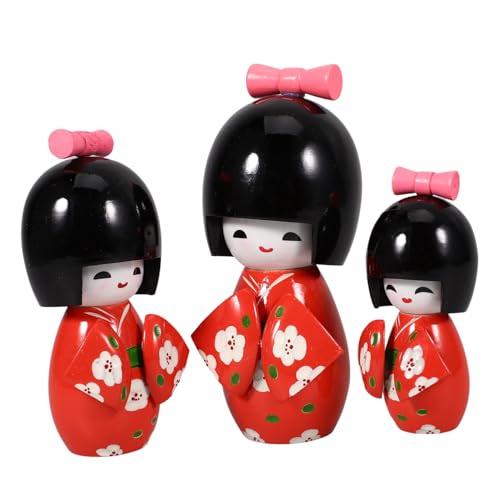 BESTonZON 3 Stück Kimono Holzpuppe Kimono Puppenfigur Kimono Mädchenstatuen Skurrile Künstliche Dekoration Poster Frosch Puppenhauspuppen Mini Puppe Japan Kimono Modell von BESTonZON