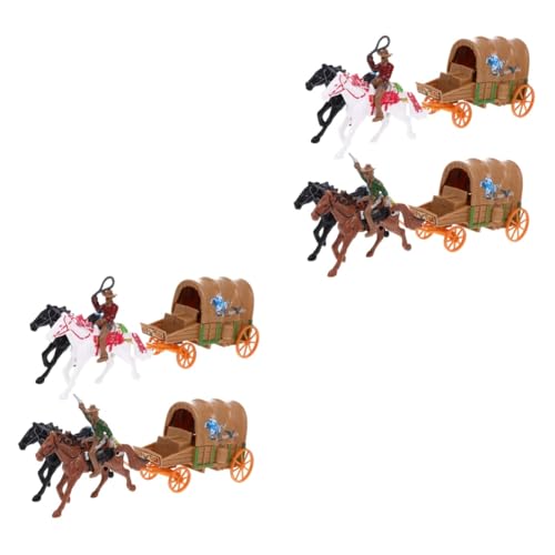 BESTonZON 4 Sätze Cowboy-Modell-Spielzeug Junge Spielzeug Cowboy-Spielzeug beim Abseilen Kinderspielzeug Tischdekoration Mini-Spielzeug Wohnkultur Kutschenmodelle aus Kunststoff Rennauto von BESTonZON