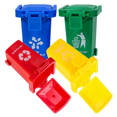 BESTonZON 4 Stück Spielzeug-Mülleimer Mini-Recyclingbehälter Fahrzeuge Lkws Mülleimer Bordsteinkante Fahrzeug-Mülltonne Puppenhaus-Abfallbehälter Miniatur-Sortier-Mülltonne-Modell von BESTonZON