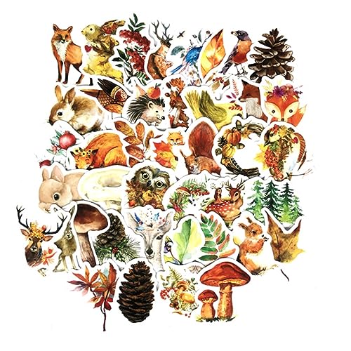 BESTonZON 41 Stück Herbstwald Sticker Set Teiliges Selbstklebendes Graffiti Aufkleber Set für Bastelprojekte Niedliche Tier und Pflanzenformen für DIY Deko und Scrapbooking von BESTonZON