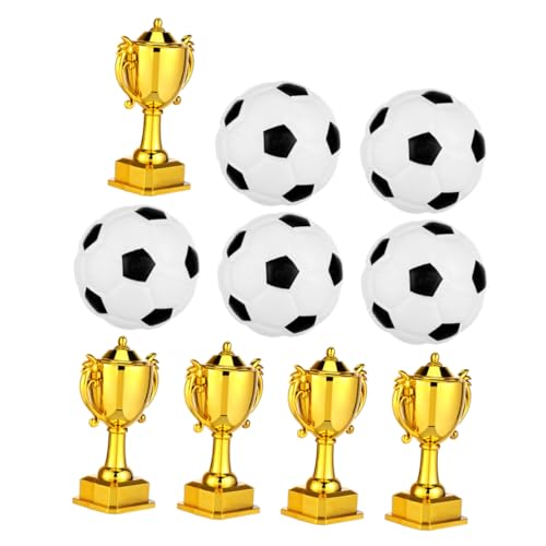 BESTonZON 5 Sätze Goldene Plastik Award Pokale für Kuchen Dekorationen Sportliche Tischdeko für Kindergeburtstage und Fußballfeiern von BESTonZON