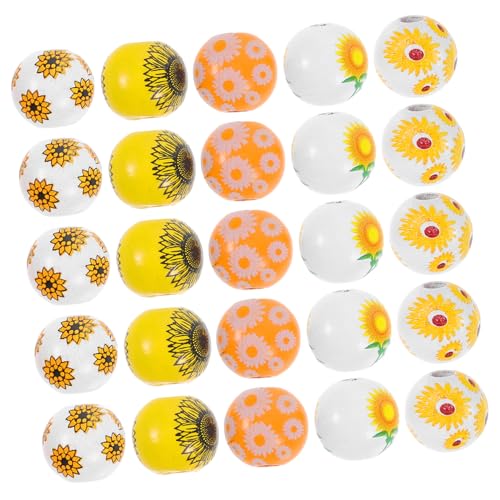 BESTonZON 50 Stück Holzperlen für Frühlings DIY Schmuckherstellung Farbenfrohe Blumen Holzperlen für Armbänder Halsketten und Girlanden von BESTonZON