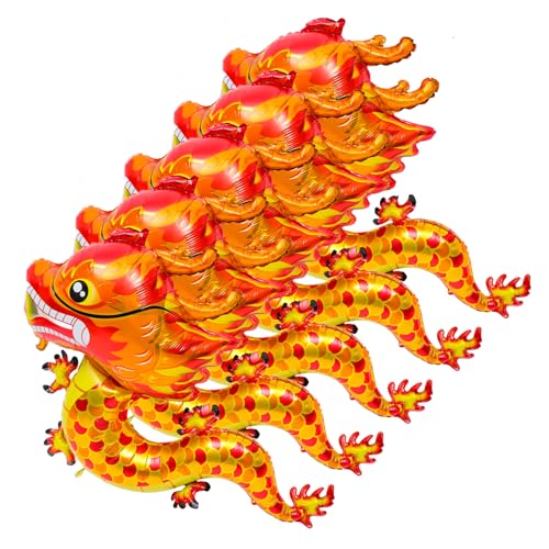 BESTonZON 5st Chinesischer Drachenballon Chinesisches Neujahrsballondekor Jahr Des Drachendekors Ballonsäulenständer Chinesisches Drachendekor Jahr Drache Ballongirlande Rot Aluminiumform von BESTonZON