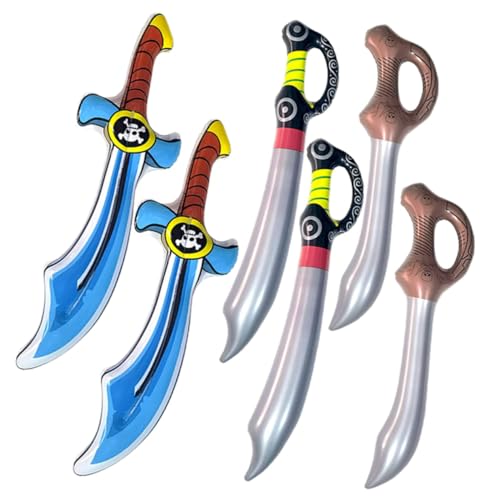 BESTonZON 6 Stück Teiliges Aufblasbares Piratenschwert Langlebig PVC Material mit Bemalten Totenkopf motiven für Kindergeburtstag Piratenkostüm Partydekoration und Outdoor von BESTonZON