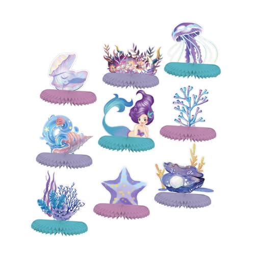 BESTonZON 9 Stück Teiliges Meerjungfrau Honeycomb Tischdekorationsset Dreidimensional aus Robustem Papier für Meer Partys Kindergeburtstage Babyshowers Bunte Muster Einfache Montage von BESTonZON