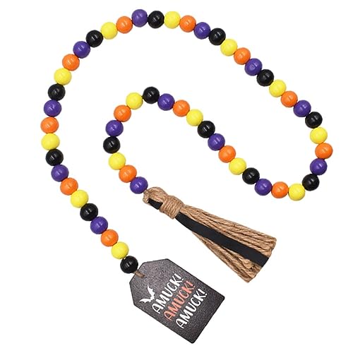 BESTonZON Holzperlengirlande Girlanden Herbst Rattanhaken Grabstein Tablett Quaste Tür Hutständer Lametta Wimpelkette Halloween Hängen des Deckels Schnur Seil Blumengirlande Perlen von BESTonZON